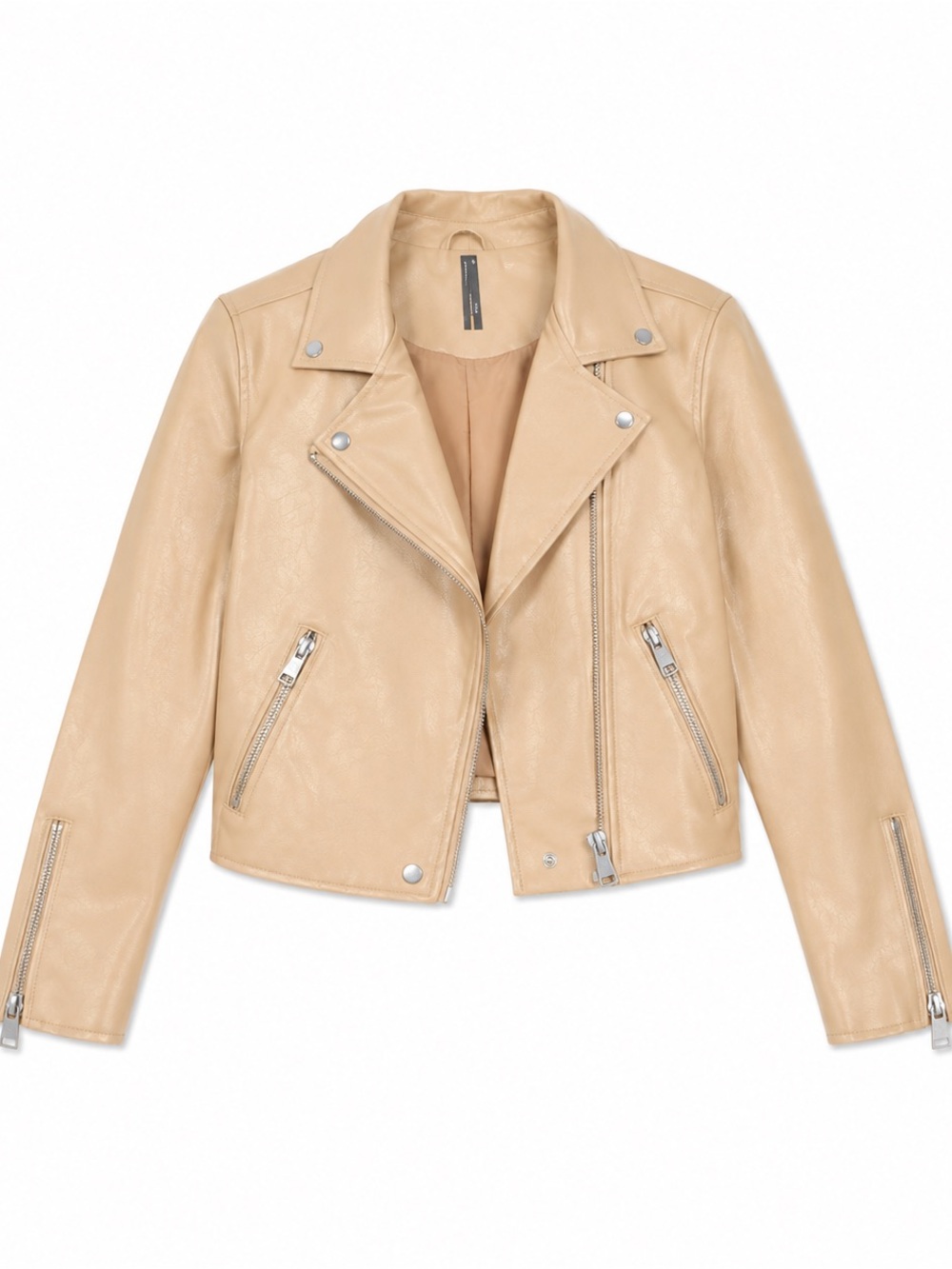 Anthropologie Tan Faux Leather Moto Jacket with Silver Hardware